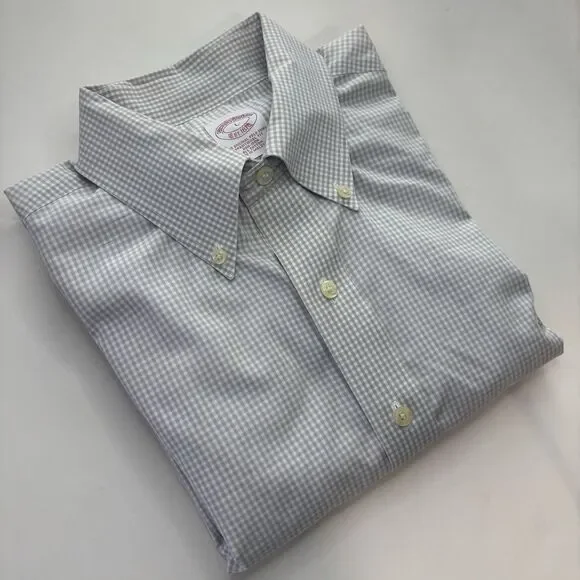 Brooks Brothers Gray Gingham‎ Check Taditional Fit Non-Iron Dress Shirt - Large - Picture 2 of 7